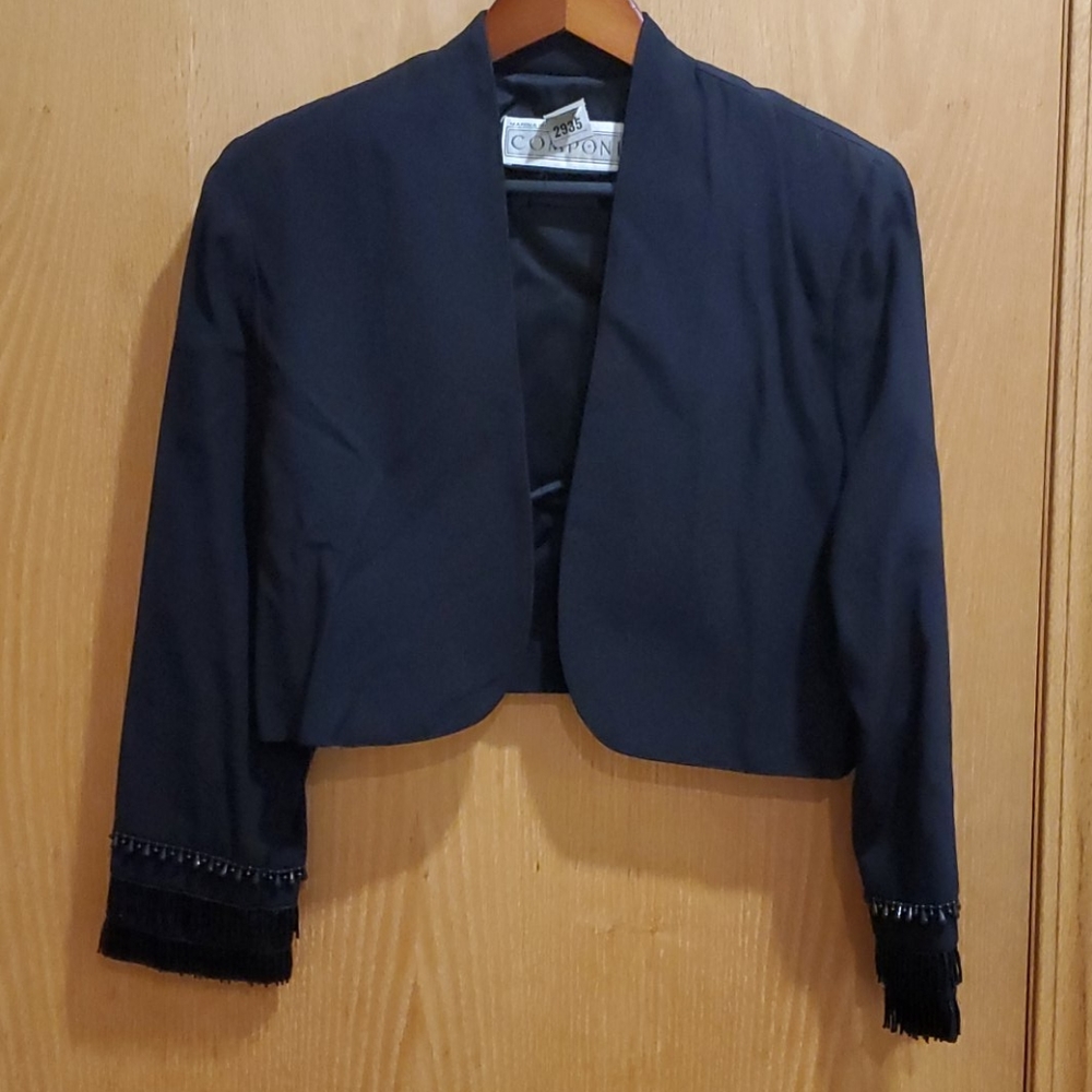 Cropped dress jacket with beaded sleeve cuffs